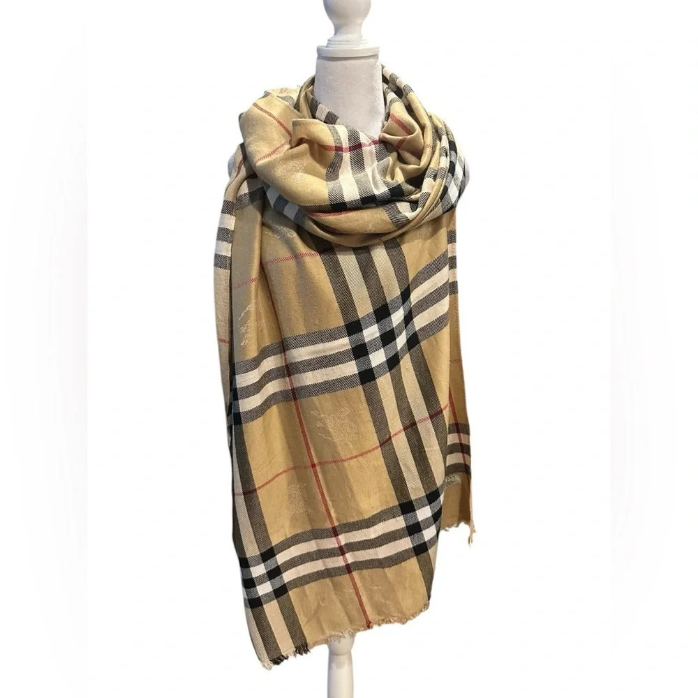 Burberry Tan and Black Checkered Scarf